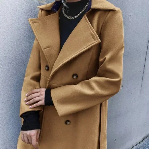 Business Classic Double Breasted Lapel Neck Belted - Picture 2 of 6